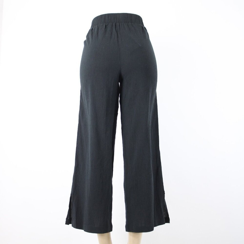 NYDJ Sz 4 x 27 Black Gauze Wide Leg Pull On Ankle 100% Cotton Pant - Picture 8 of 16